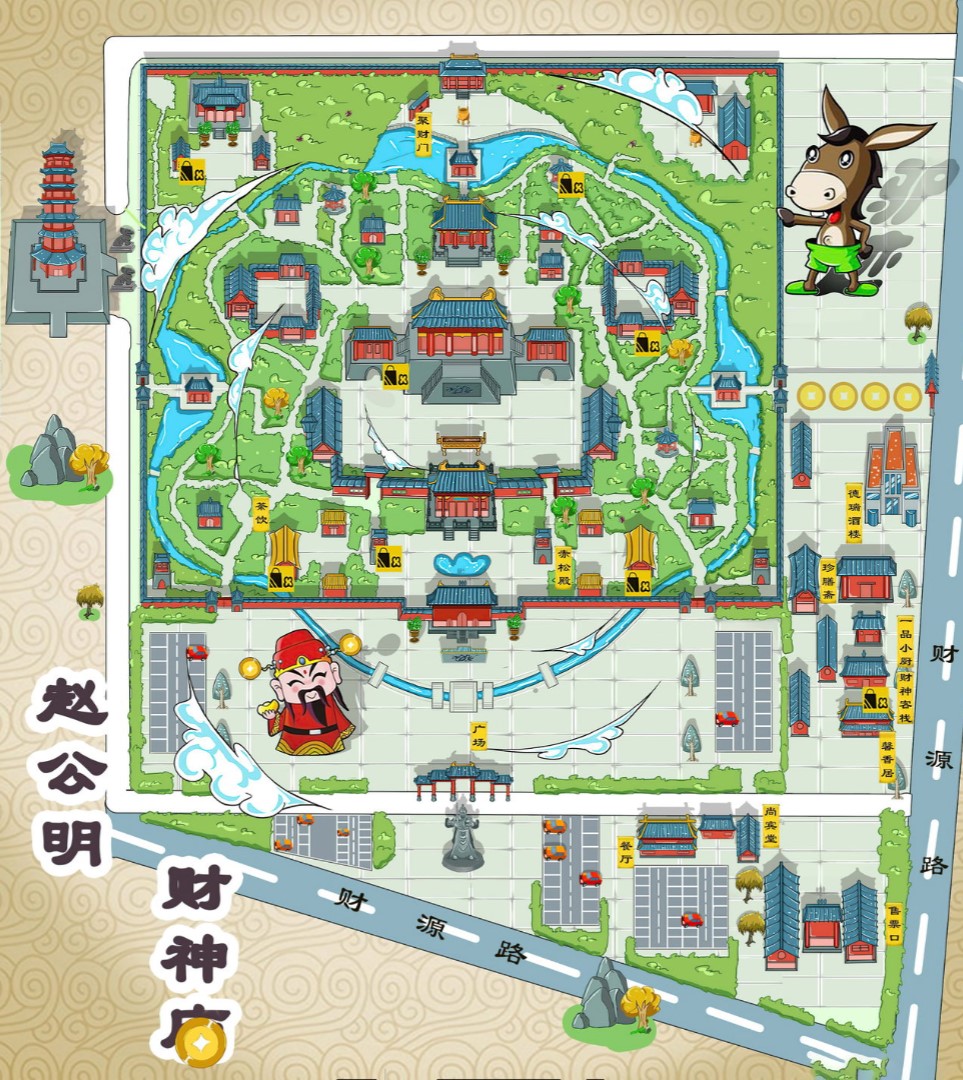 通什镇寺庙类手绘地图